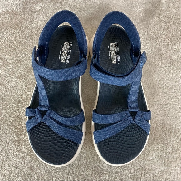 Skechers Slip-ins Sandals GOwalk Flex Womens Size 7 Navy Blue Strappy NEW - Picture 8 of 10